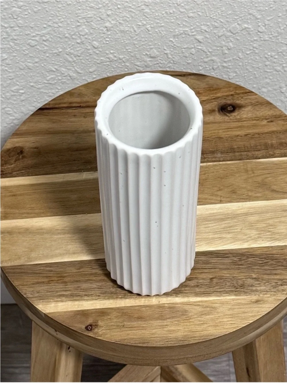 NIB Fable Home The Tall Bud Vase Speckled White Ribbed Stoneware Minimalist